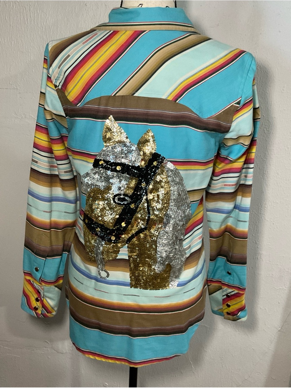 Tasha Polizzi Turquoise Multi-Stripe Western Button-Down Shirt - Picture 4 of 10